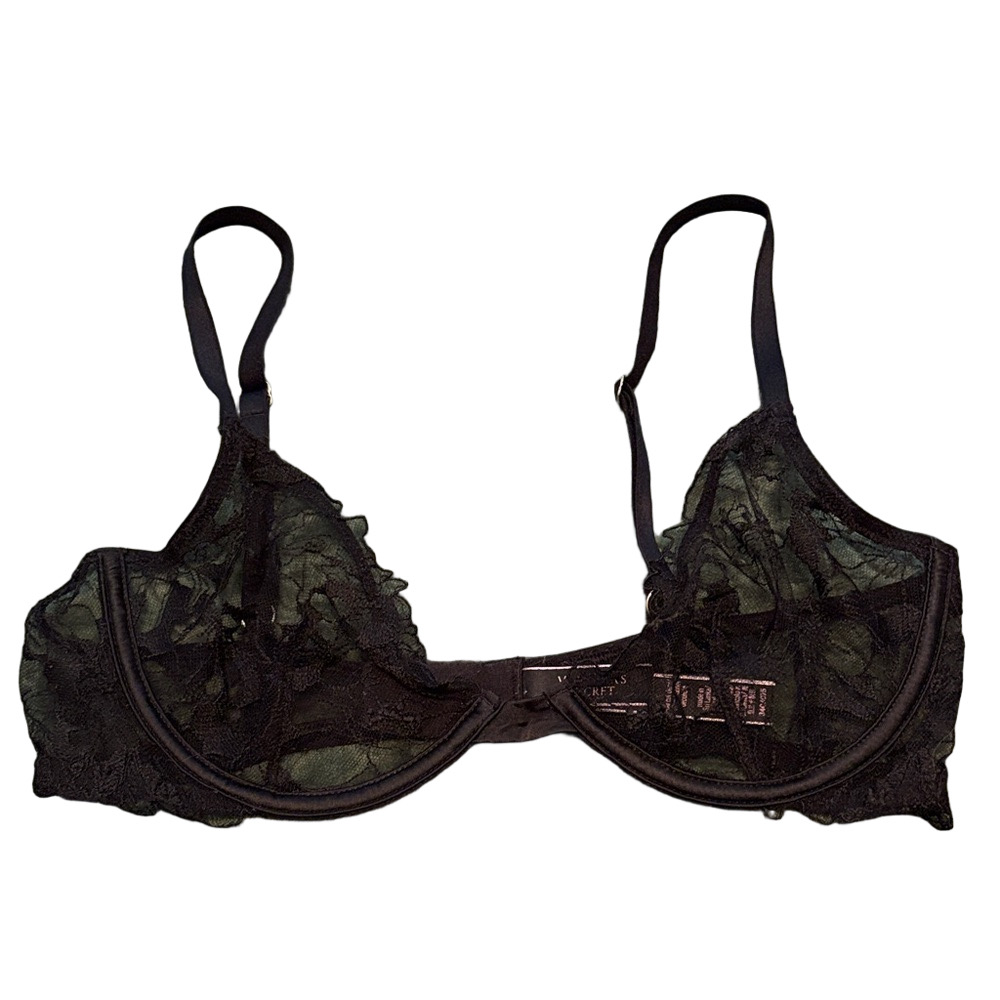 Victoria’s Secret Unlined Demi Bra Underwire Adjustable Straps Black Lace 34C